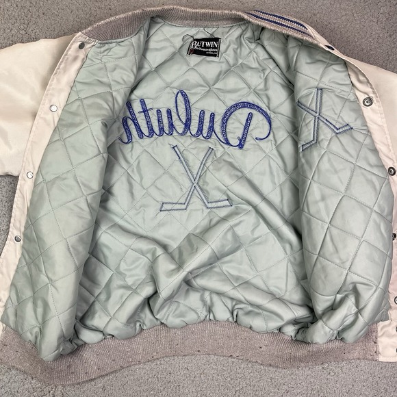 Vintage Duluth Hockey Satin Jacket Minnesota Button Up Varsity Coat - Picture 7 of 12